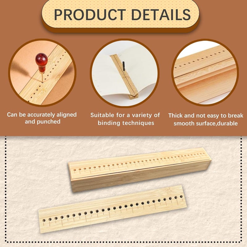 GeryVtee Bamboo Book Binding Cradle with 2 Awls Wood Bookbinding Punching Cradle with Piercing Guide Portable Book Binding Tools Book Binding Kits Bookbinding Supplies for Book DIY Crafts (Style C) - Image 3